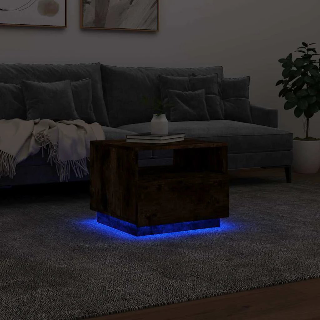 vidaXL vidaXL Coffee Table 50x49x40 cm With LED Lights Smoked Oak For Living Room Decor - Coffee Table