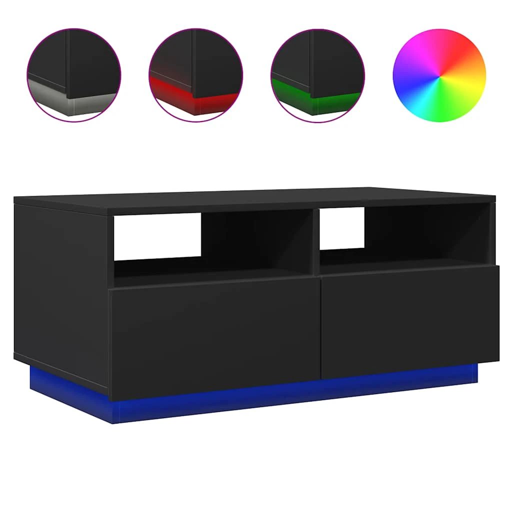 vidaXL VidaXL Modern Coffee Table With LED Ambient Lighting 90x49x40 cm Black For Living Room - Coffee Table