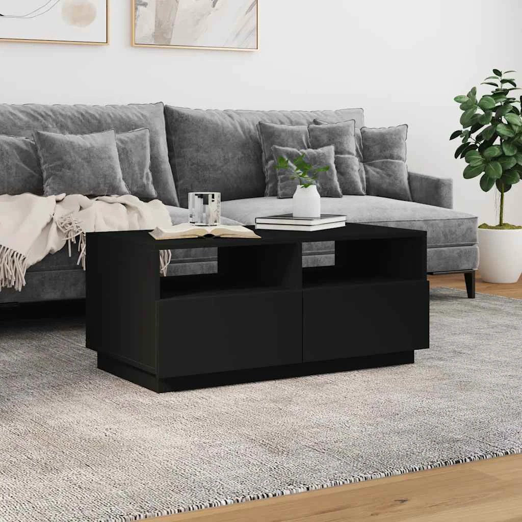 vidaXL VidaXL Modern Coffee Table With LED Ambient Lighting 90x49x40 cm Black For Living Room - Coffee Table