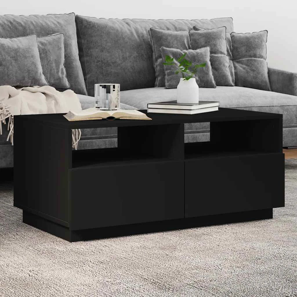 vidaXL VidaXL Modern Coffee Table With LED Ambient Lighting 90x49x40 cm Black For Living Room - Coffee Table