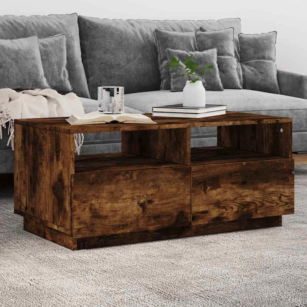 VidaXL Coffee Table Smoked Oak 90x49x40 Cm LED Lights Living Room Decor And Modern Interiors by vidaXL