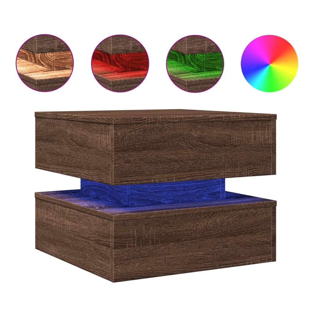 vidaXL Coffee Table With LED Lights Brown Oak 50x50x40 cm For Modern Living Room Decor by vidaXL