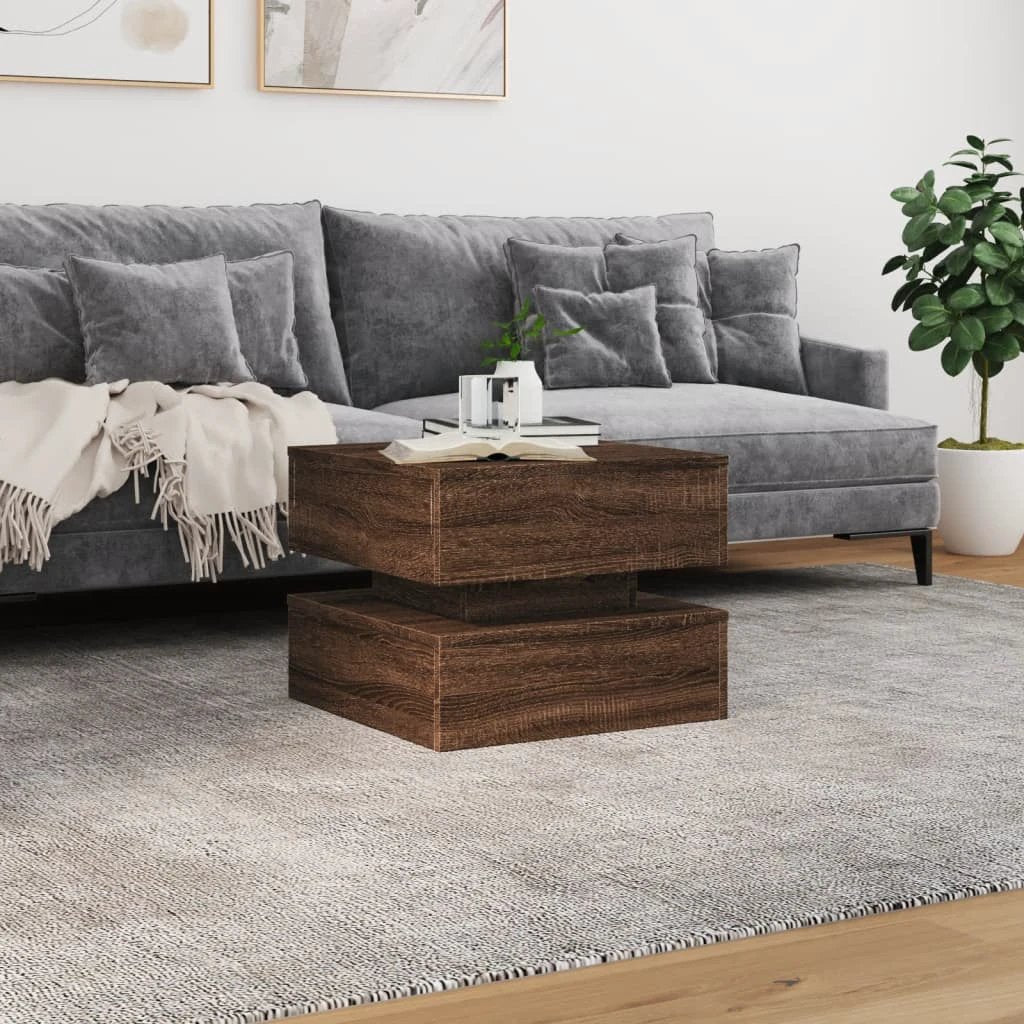 vidaXL Coffee Table With LED Lights Brown Oak 50x50x40 cm For Modern Living Room Decor by vidaXL