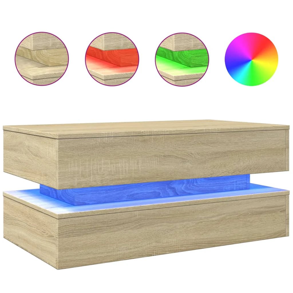vidaXL VidaXL Coffee Table 90x50x40 cm With LED Lights For Modern Living Room Decor And Storage - Coffee Table