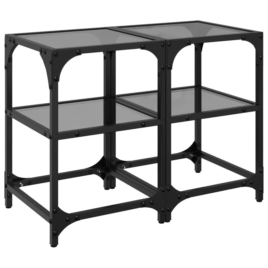 vidaXL VidaXL Coffee Tables 30x30x45 cm Black Glass Top Steel Frame Set of 2 for Living Room - Coffee Table