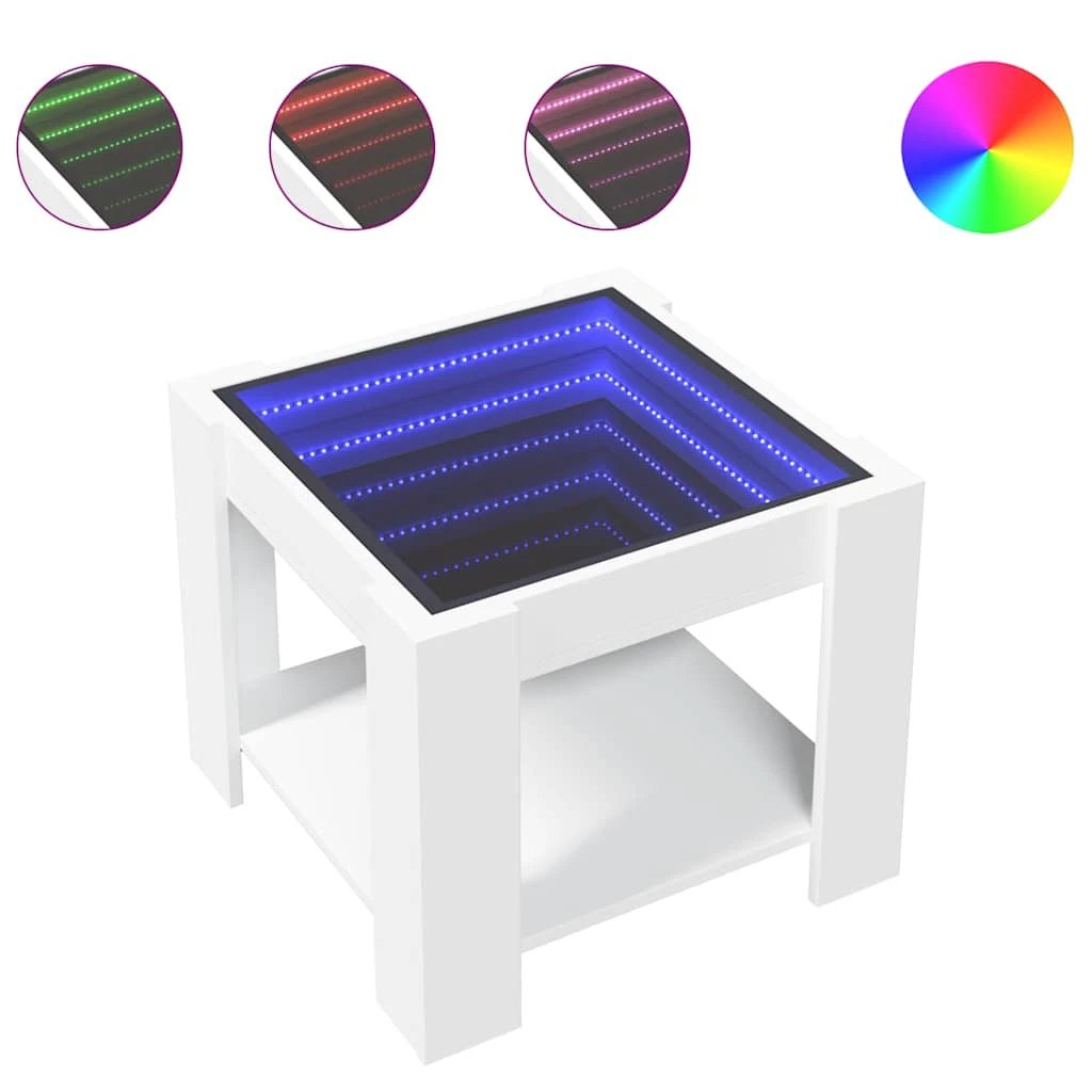 VidaXL Coffee Table With LED Infinity Mirror White 53x53x45 Cm Engineered Wood Durable Finish Home Decor by vidaXL