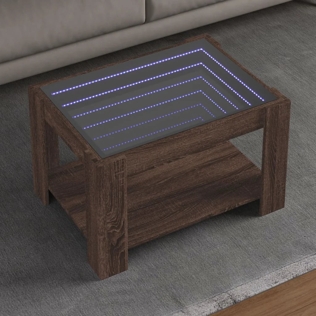 vidaXL VidaXL Coffee Table Brown Oak Engineered Wood 73x53x45 Cm LED Infinity Mirror Living Room Decor - Coffee Table