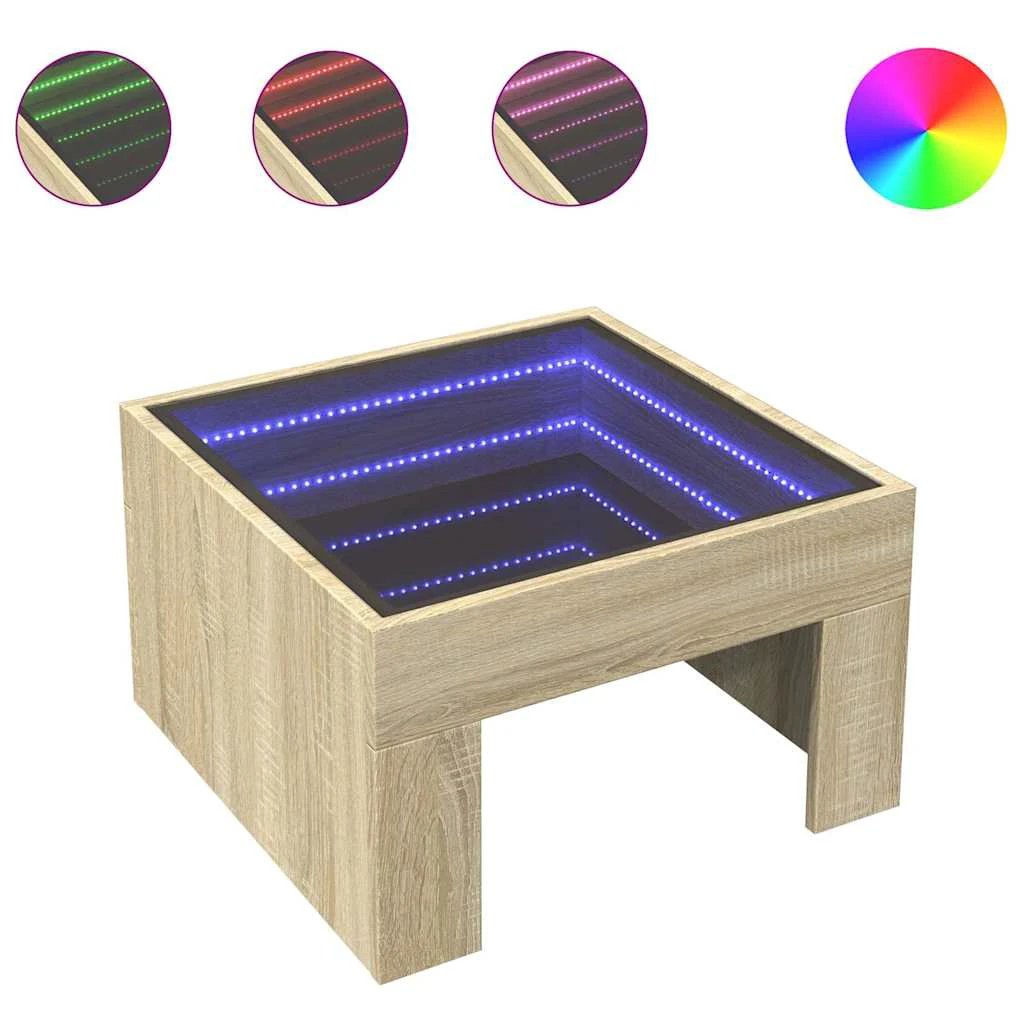 VidaXL Coffee Table 50x50x30 cm Infinity LED Mirror Sonoma Oak RGB Lighting for Living Room by vidaXL
