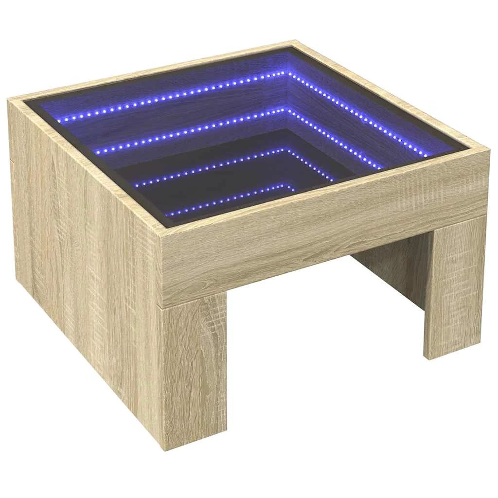 VidaXL Coffee Table 50x50x30 cm Infinity LED Mirror Sonoma Oak RGB Lighting for Living Room by vidaXL