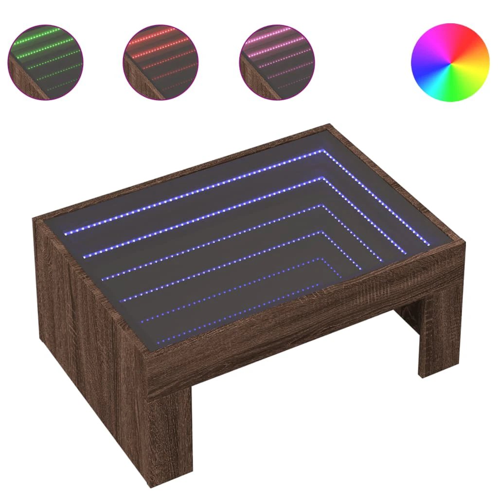 vidaXL VidaXL Coffee Table 70x50x30 cm Infinity LED Mirror Brown Oak Living Room Accent - Coffee Table