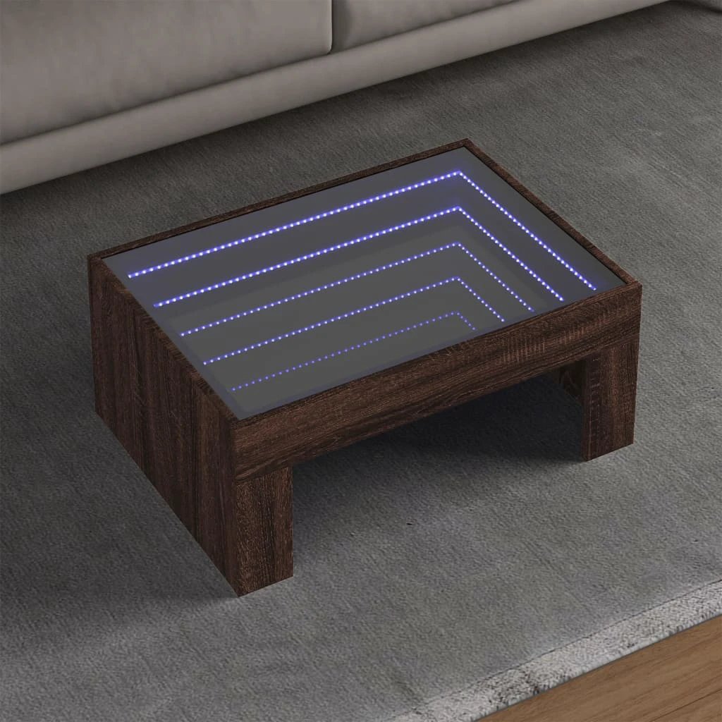 VidaXL Coffee Table 70x50x30 cm Infinity LED Mirror Brown Oak Living Room Accent by vidaXL