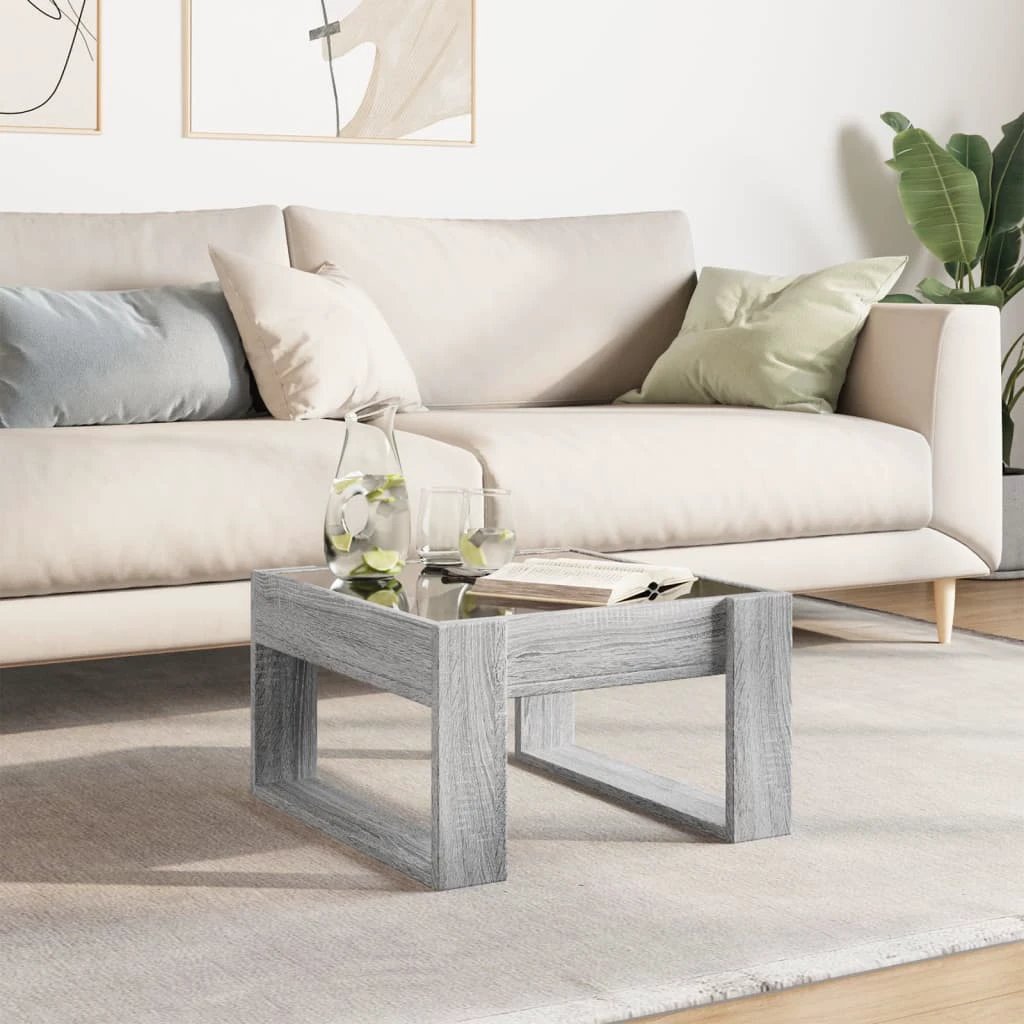vidaXL vidaXL Coffee Table 50x53x30cm Grey Sonoma Infinity LED Mirror Living Room Decor Home - Coffee Table
