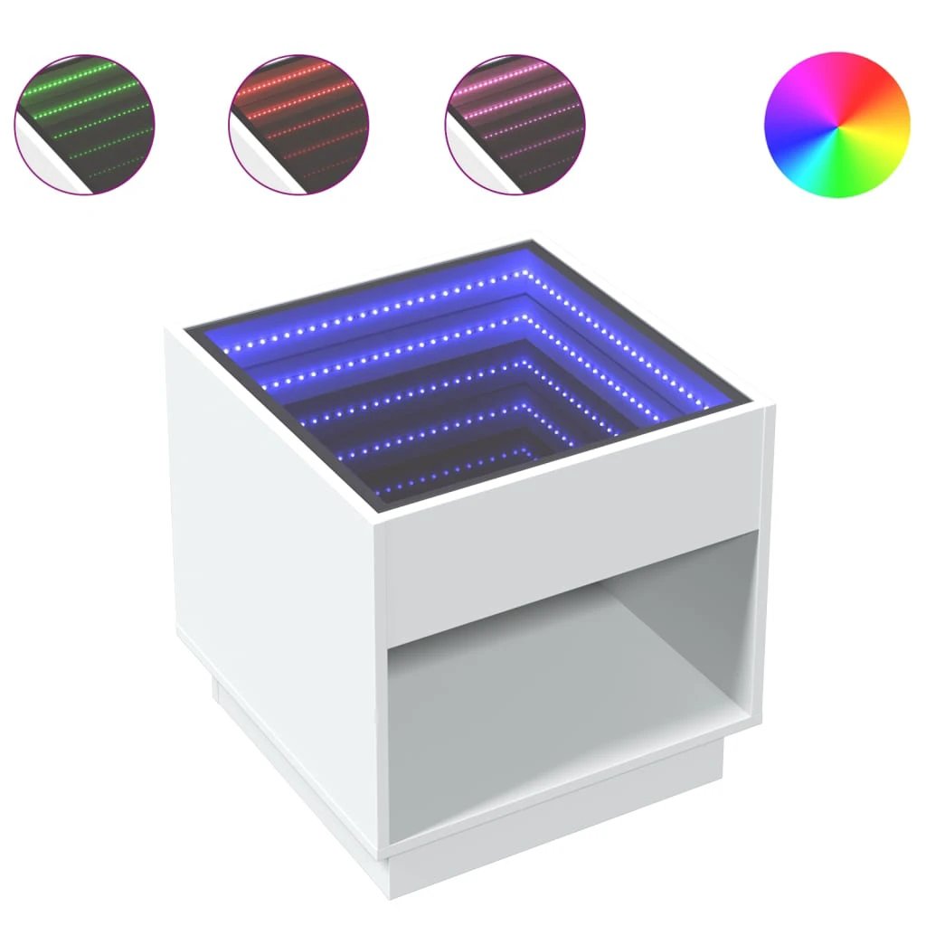 vidaXL VidaXL Coffee Table 50x50x50 cm Infinity LED White Illuminated Mirror for Modern Living Room Decor - Coffee Table