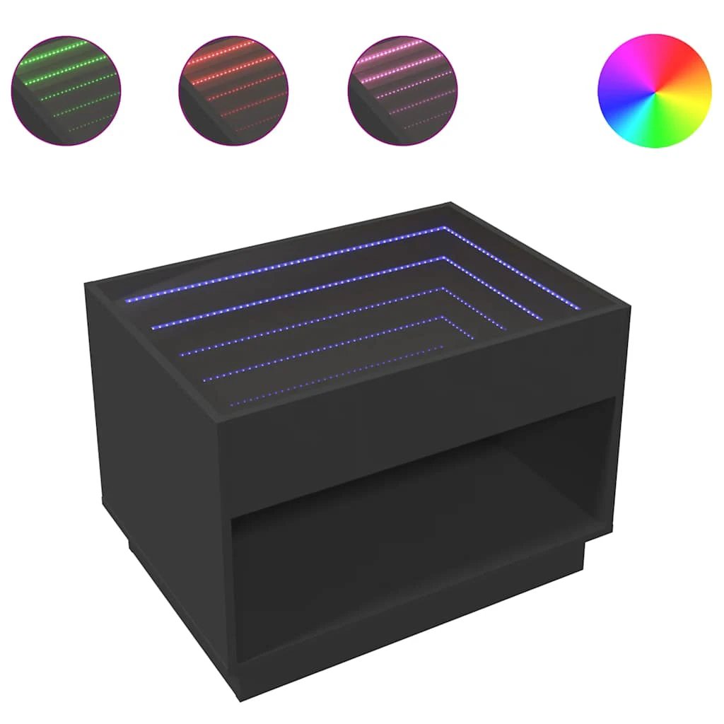 VidaXL Coffee Table 70x50x50 cm Infinity LED Mirror Black Living Room Decor For Modern Homes by vidaXL