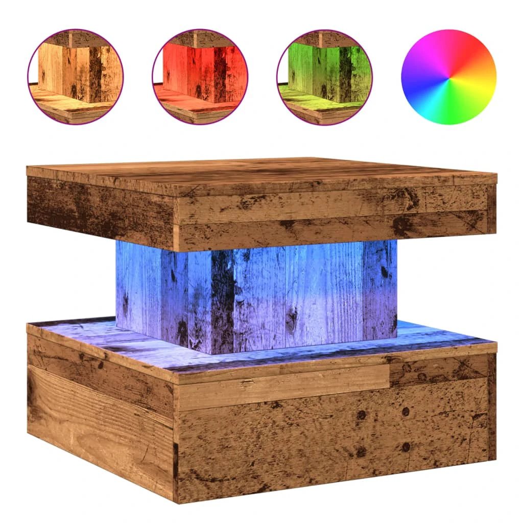 VidaXL Coffee Table 50x50x40 cm With LED Lights Modern Rustic Living Room Decor by vidaXL