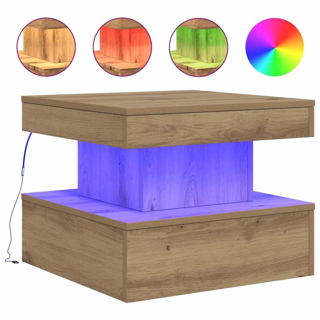 VidaXL Coffee Table 50x50x40 cm With LED Lights Artisan Oak Living Room Decor Modern by vidaXL