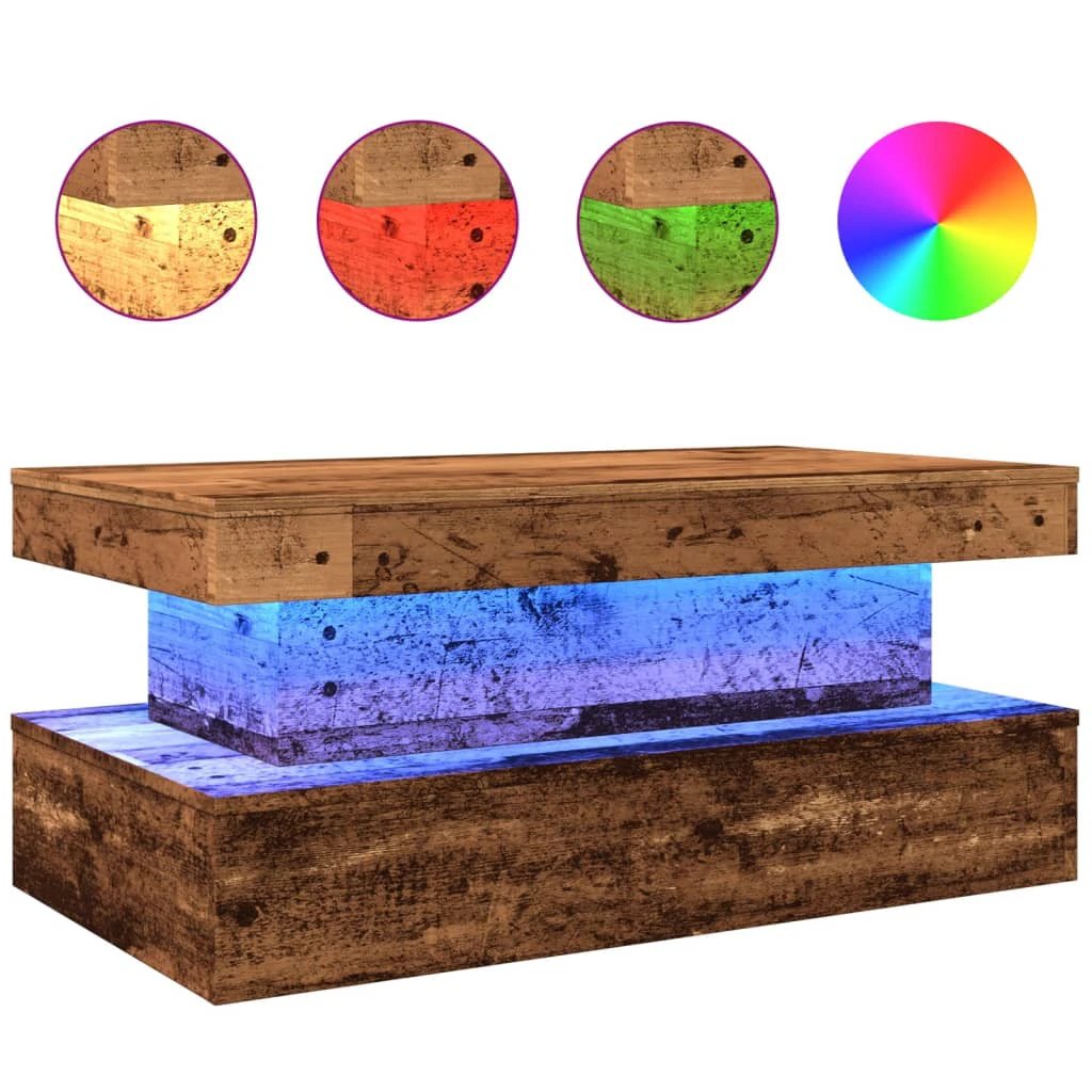 VidaXL Coffee Table 90x50x40 cm LED Lights Ambient Glow Rustic Wood Living Room Decor by vidaXL