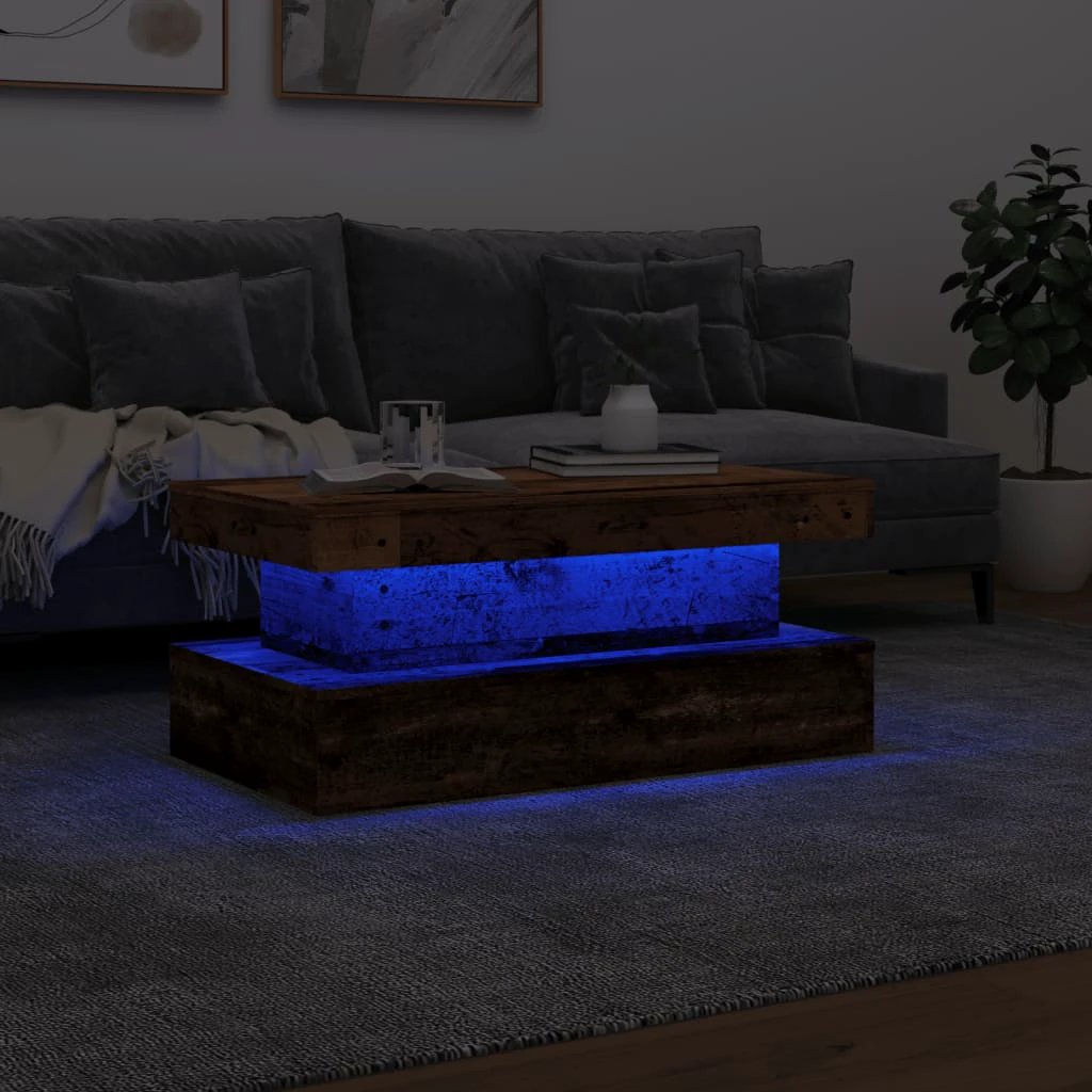 VidaXL Coffee Table 90x50x40 cm LED Lights Ambient Glow Rustic Wood Living Room Decor by vidaXL