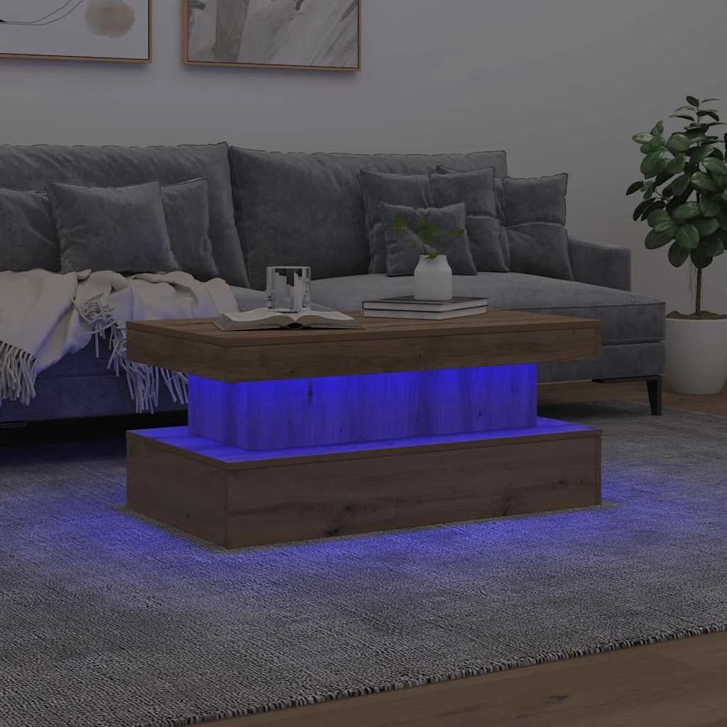 VidaXL Coffee Table Artisan Oak 90x50x40 cm With LED Lights For Modern Living Rooms by vidaXL