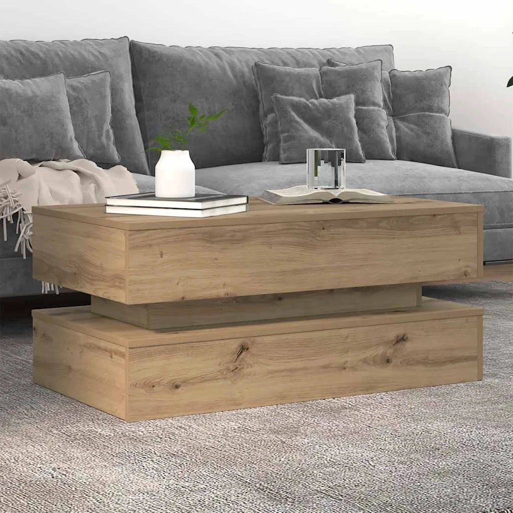 vidaXL VidaXL Coffee Table 90x50x40 cm Artisan Oak With LED Lights For Living Room Decor - Coffee Table