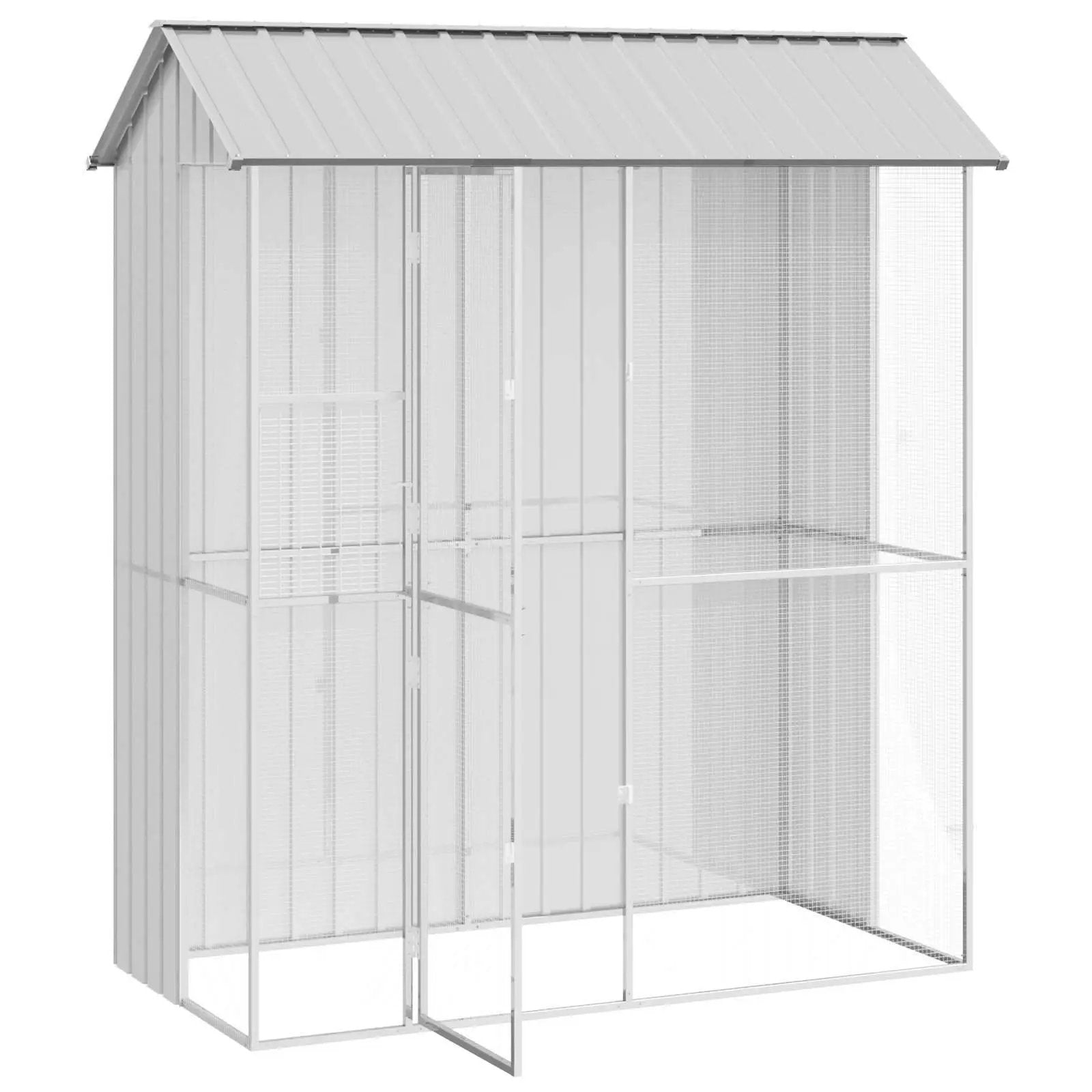 vidaXL vidaXL Bird Cage with Storage Grey 215 x 110 x 247 cm Galvanised Steel - Bird Cage