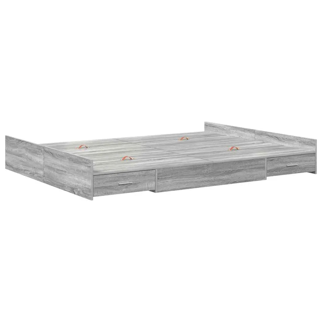 vidaXL Storage Bed Frame Grey Sonoma 160 x 200 cm Engineered Wood - from vidaXL
