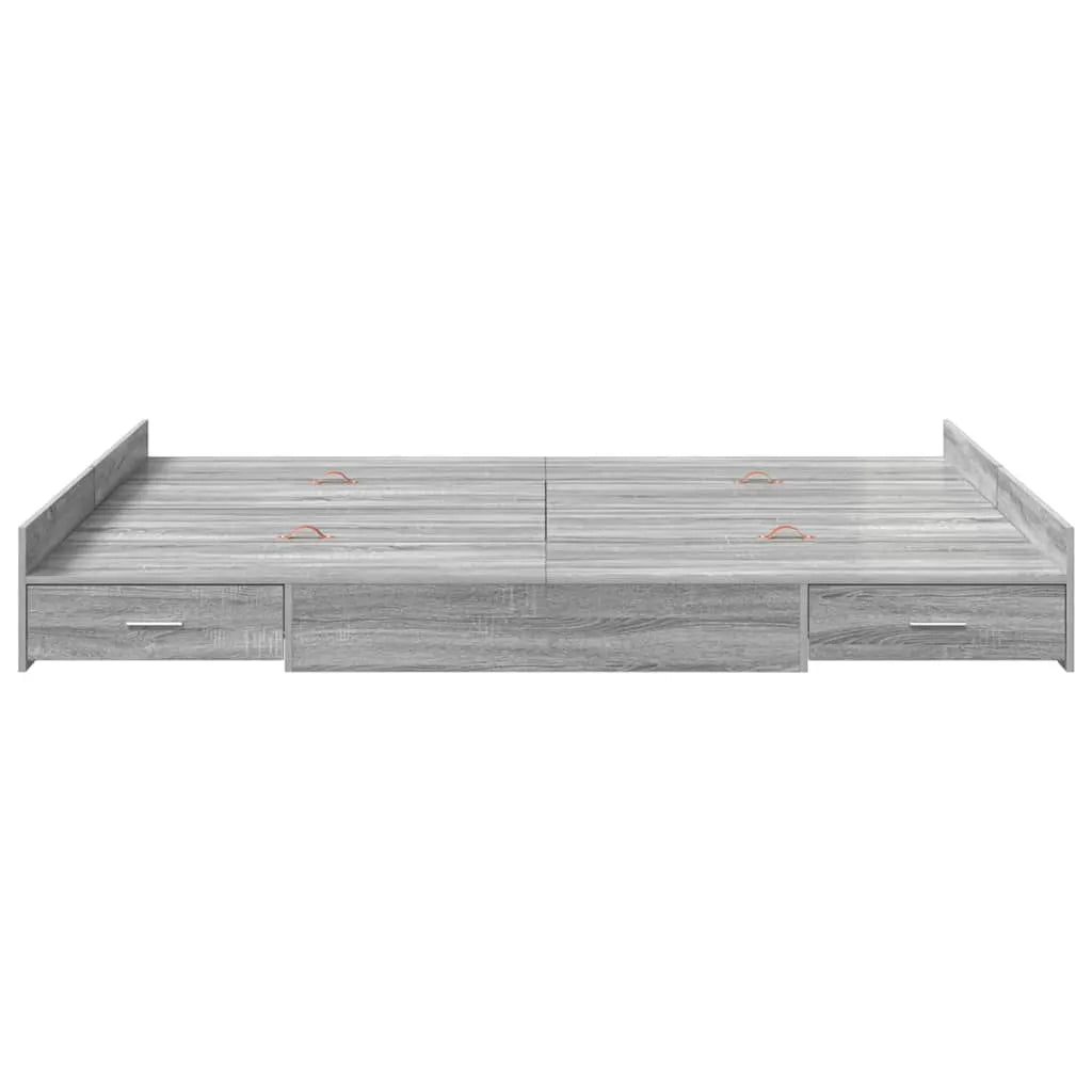 vidaXL Storage Bed Frame Grey Sonoma 160 x 200 cm Engineered Wood - from vidaXL
