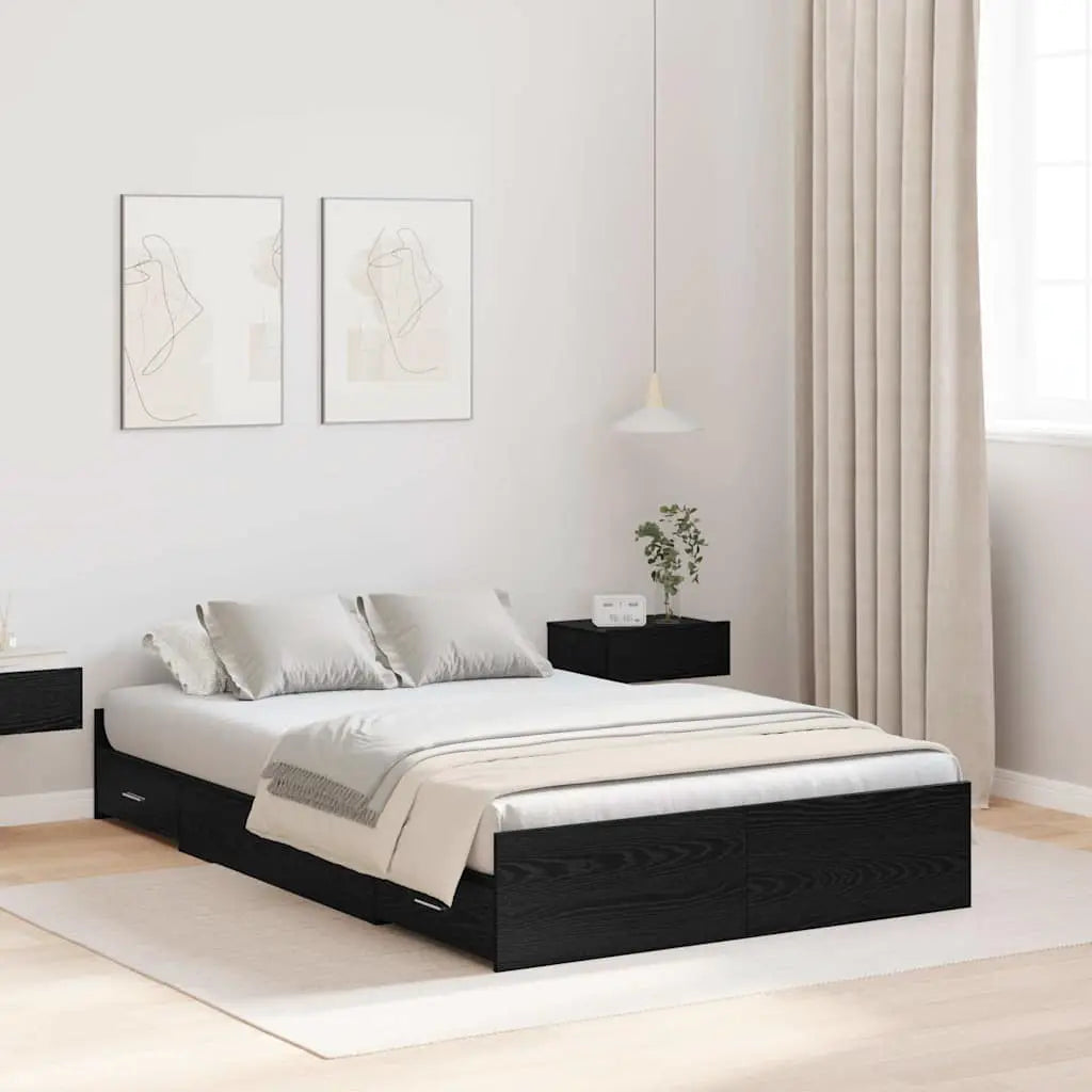 vidaXL Storage Bed Frame Black Oak 120 x 200 cm Engineered Wood - from vidaXL