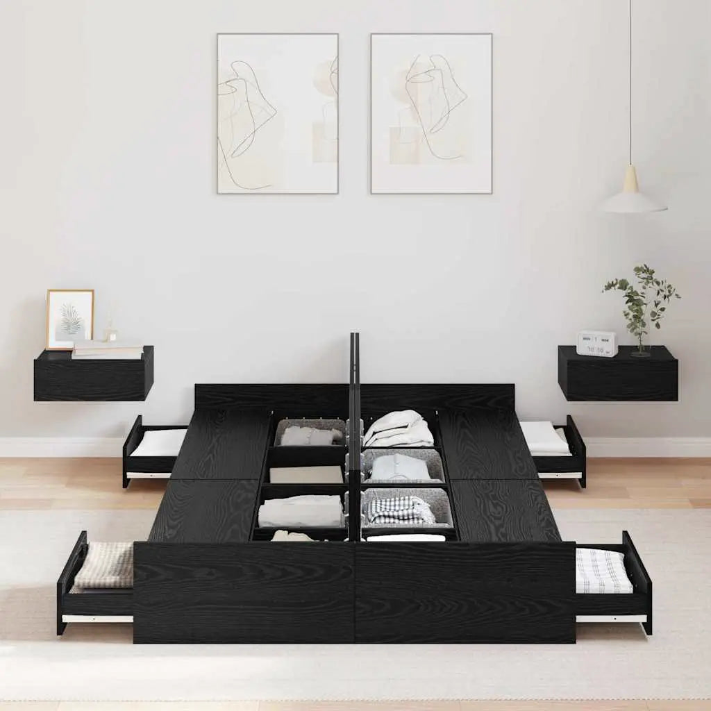 vidaXL Storage Bed Frame Black Oak 120 x 200 cm Engineered Wood - from vidaXL