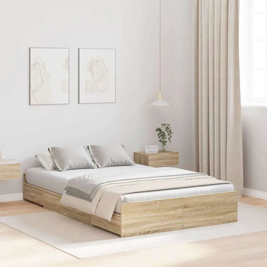 vidaXL Storage Bed Frame Sonoma Oak 120 x 200 cm Engineered Wood - from vidaXL