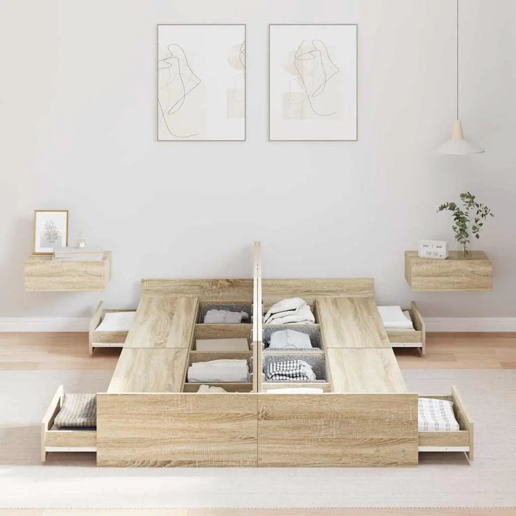 vidaXL Storage Bed Frame Sonoma Oak 120 x 200 cm Engineered Wood - from vidaXL