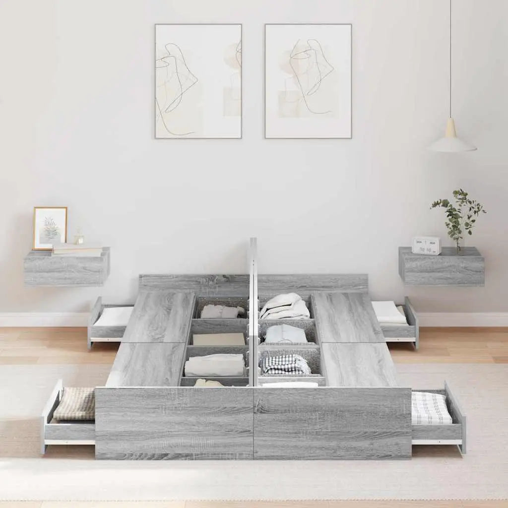 vidaXL Storage Bed Frame Grey Sonoma 120 x 200 cm Engineered Wood - from vidaXL