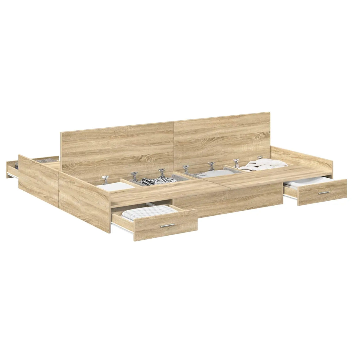 vidaXL Storage Bed Frame Sonoma Oak 140 x 190 cm Engineered Wood - from vidaXL