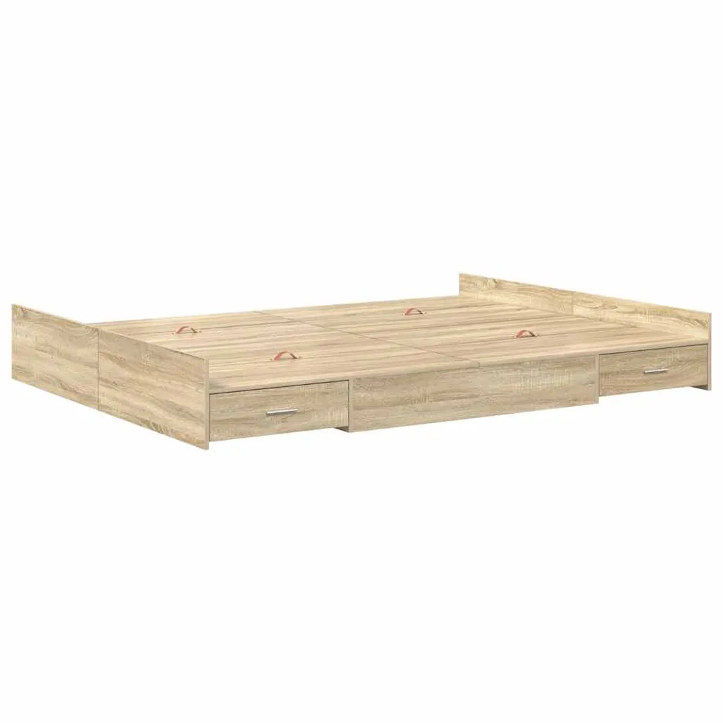 vidaXL Storage Bed Frame Sonoma Oak 140 x 190 cm Engineered Wood - from vidaXL