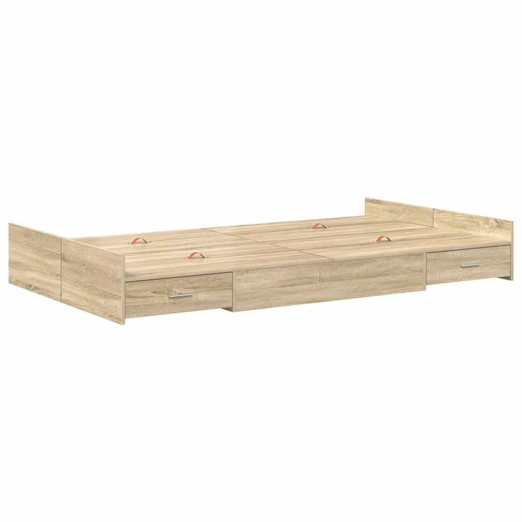 vidaXL Storage Bed Frame Sonoma Oak 120 x 190 cm Engineered Wood - from vidaXL
