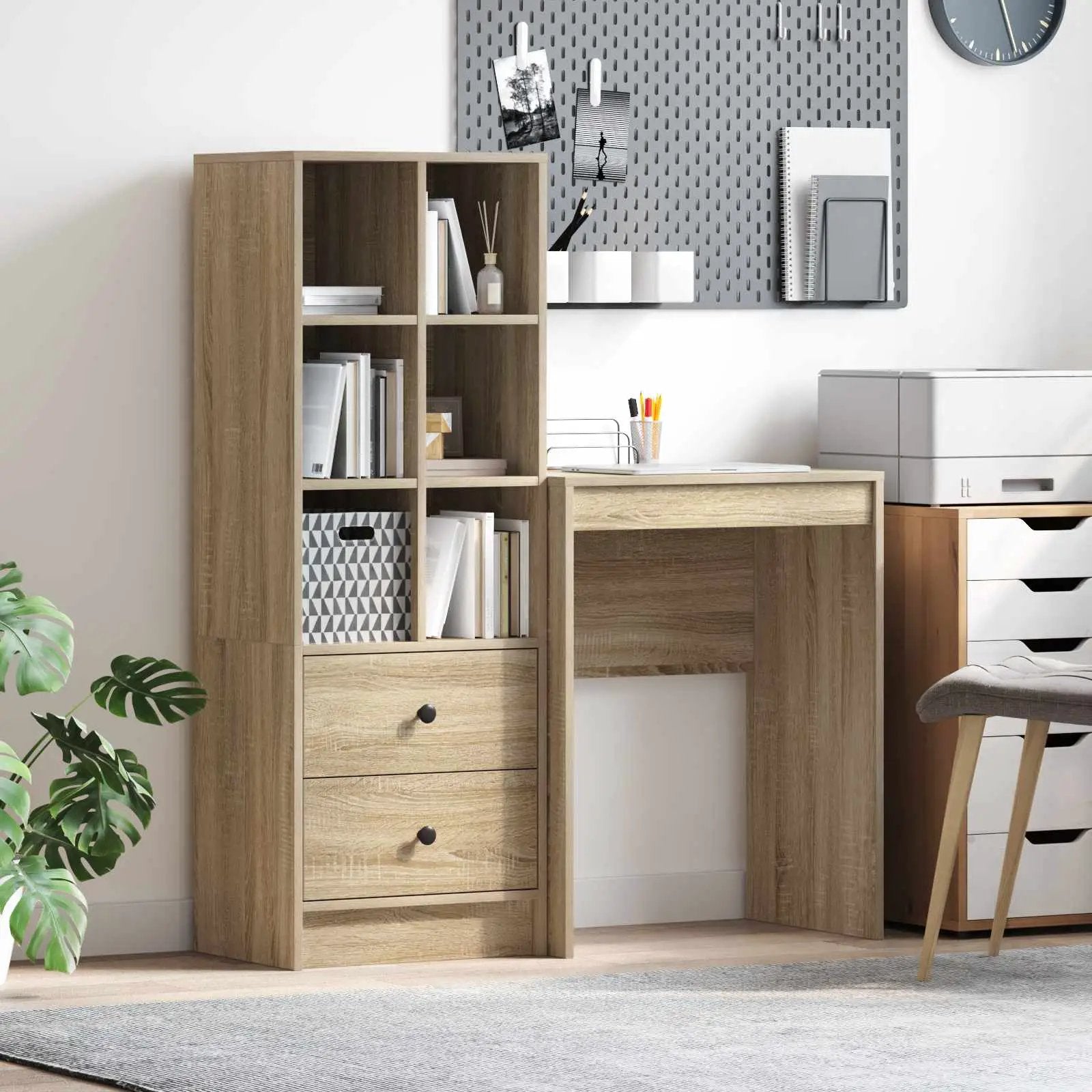 vidaXL vidaXL Desk with Drawer with Shelf with Storage 2 pcs Sonoma Oak - Desk