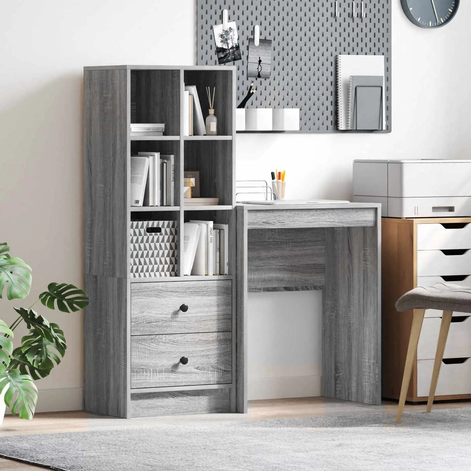 vidaXL vidaXL Desk with Drawer with Shelf with Storage 2 pcs Grey Sonoma - Desk