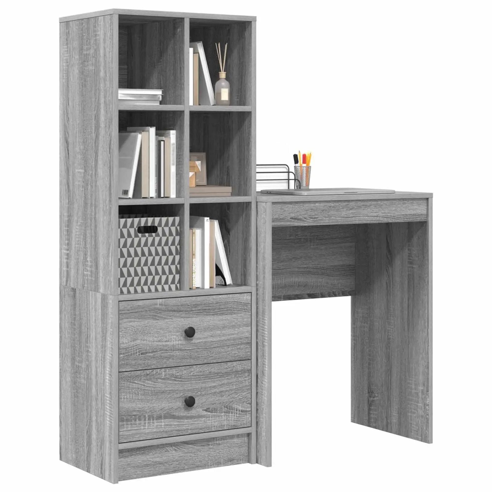 vidaXL vidaXL Desk with Drawer with Shelf with Storage 2 pcs Grey Sonoma - Desk