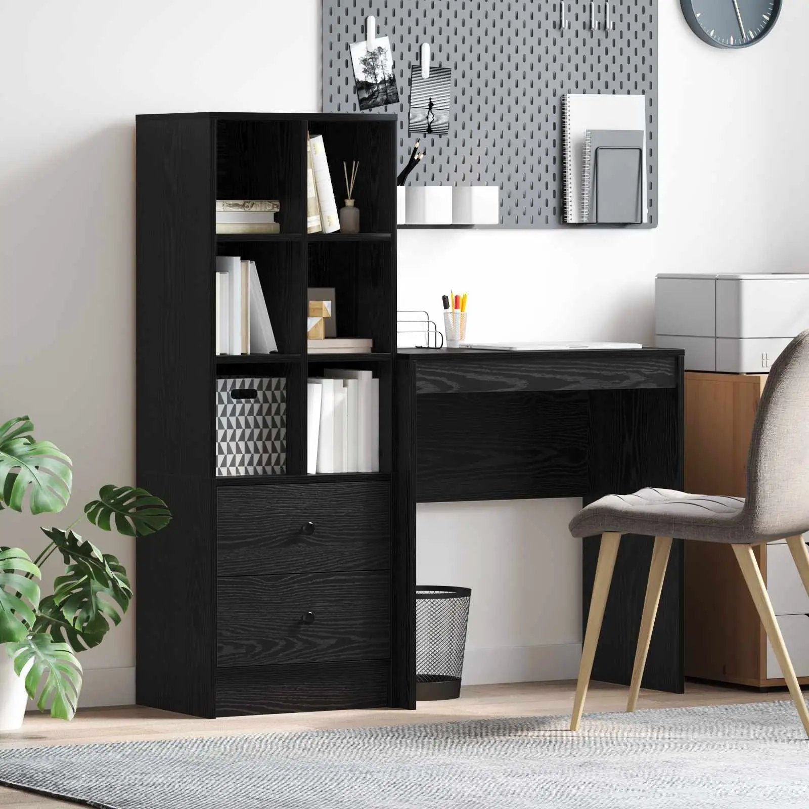 vidaXL vidaXL Desk with Drawer with Shelf with Storage 2 pcs Black Oak - Desk