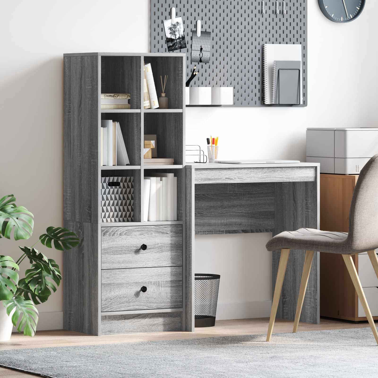 vidaXL vidaXL Desk with Drawer with Shelf with Storage 2 pcs Grey Sonoma - Desk