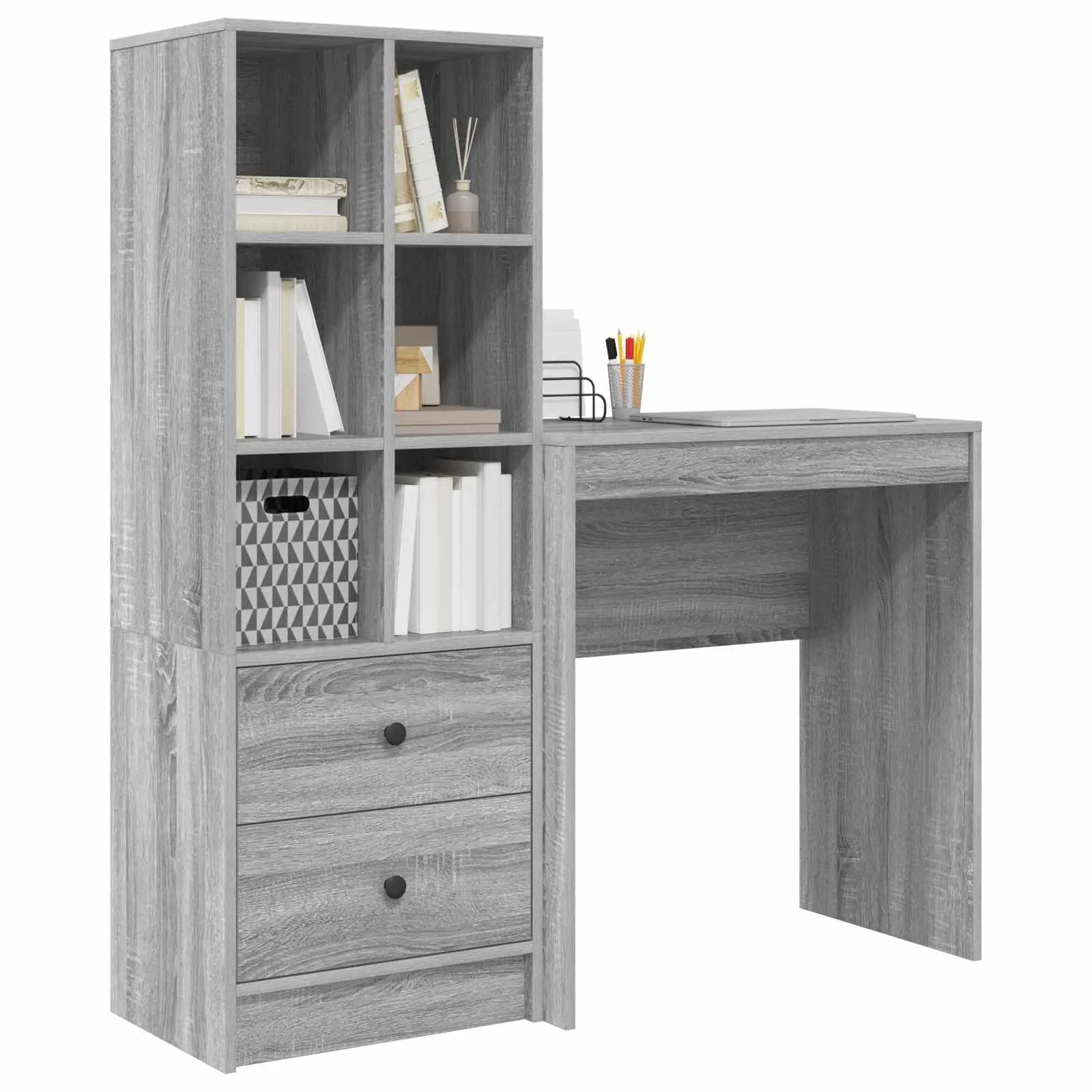 vidaXL vidaXL Desk with Drawer with Shelf with Storage 2 pcs Grey Sonoma - Desk
