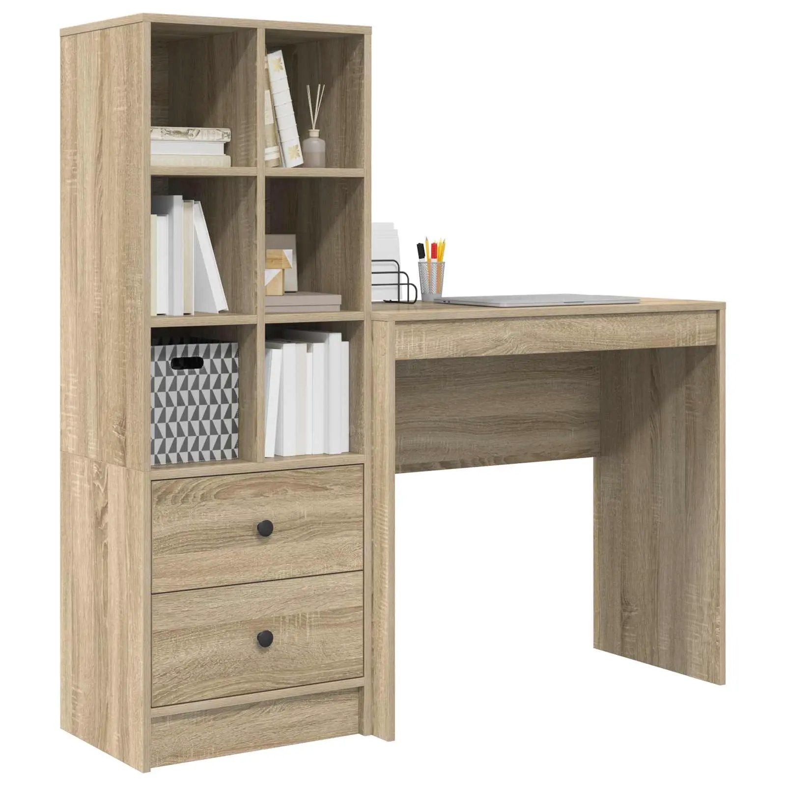vidaXL vidaXL Desk with Drawer with Shelf with Storage 2 pcs Sonoma Oak - Desk