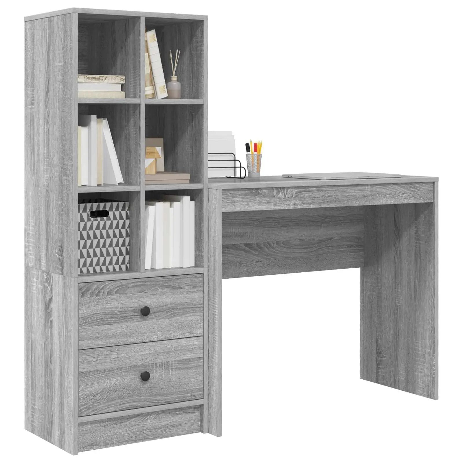 vidaXL vidaXL Desk with Drawer with Shelf with Storage 2 pcs Grey Sonoma - Desk