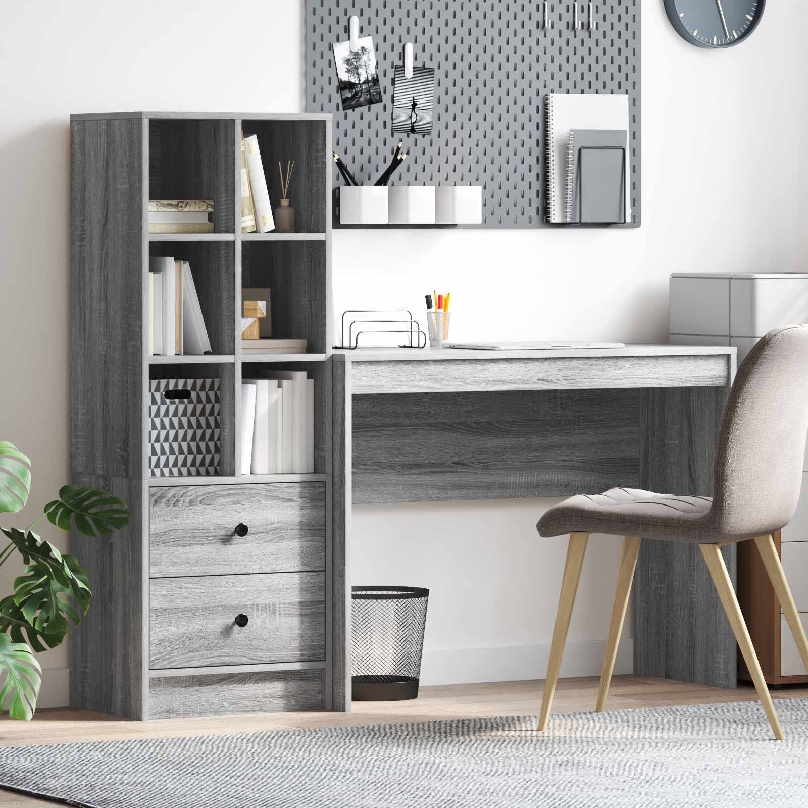 vidaXL vidaXL Desk with Drawer with Shelf with Storage 2 pcs Grey Sonoma - Desk