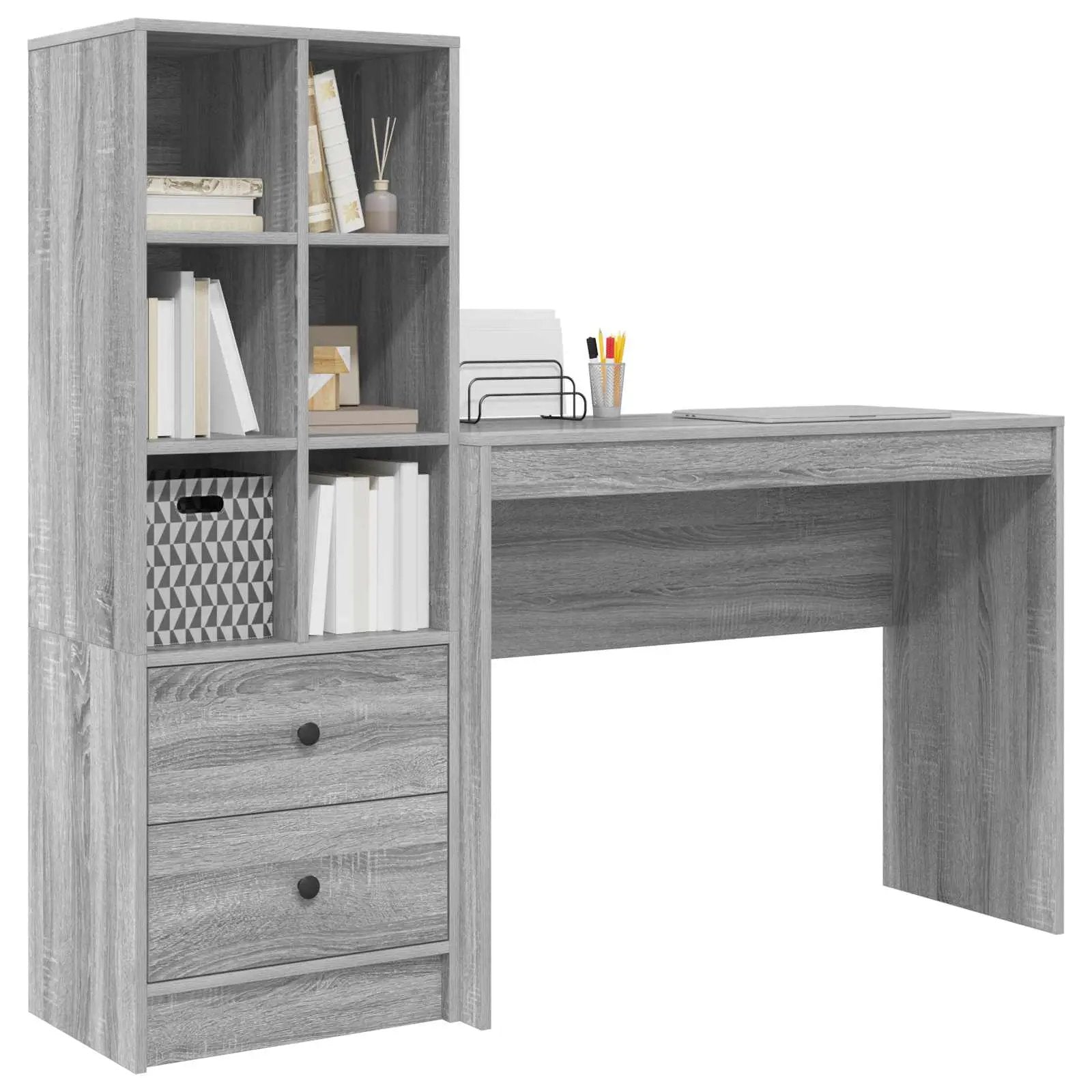 vidaXL vidaXL Desk with Drawer with Shelf with Storage 2 pcs Grey Sonoma - Desk