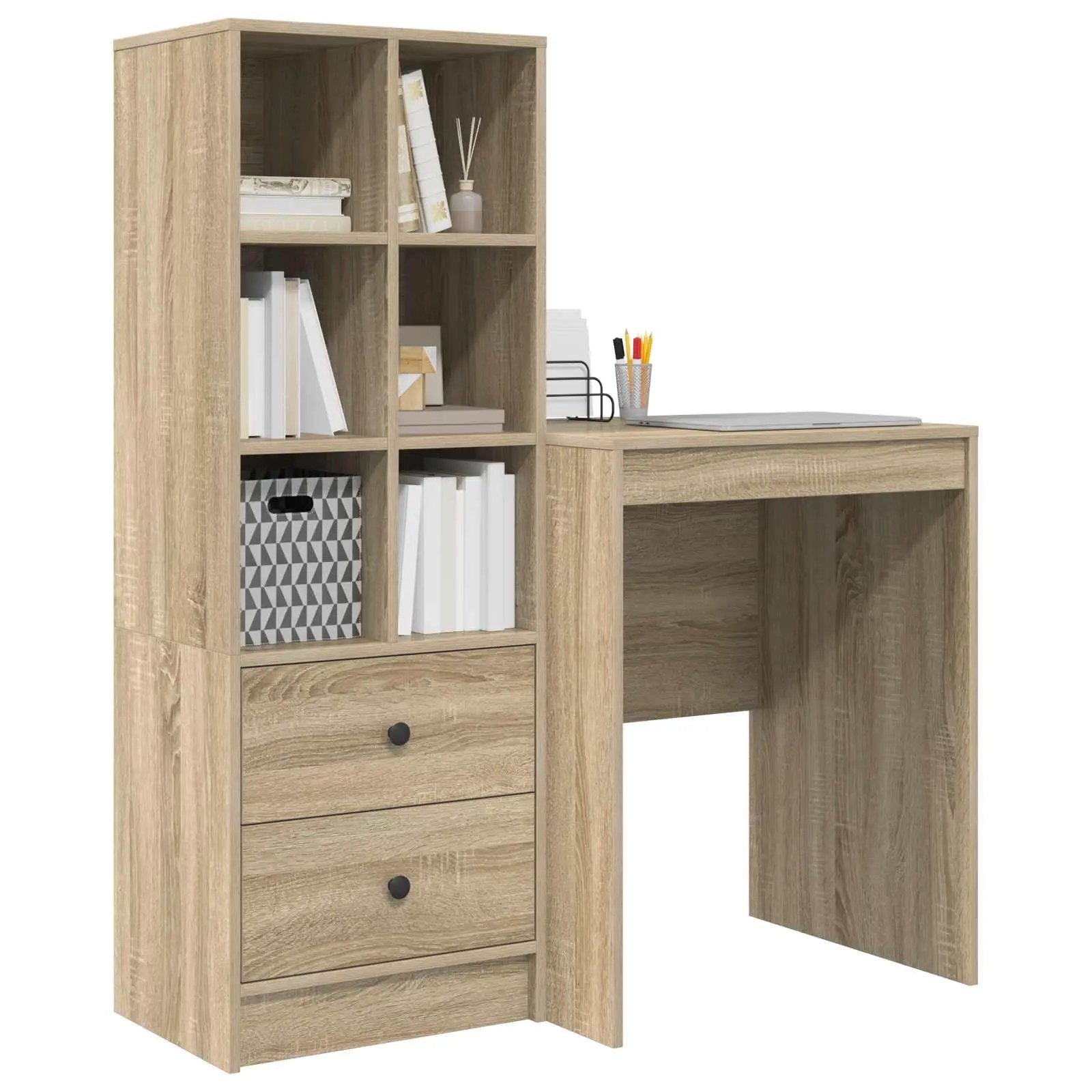vidaXL vidaXL Desk with Drawer with Shelf with Storage 2 pcs Sonoma Oak - Desk