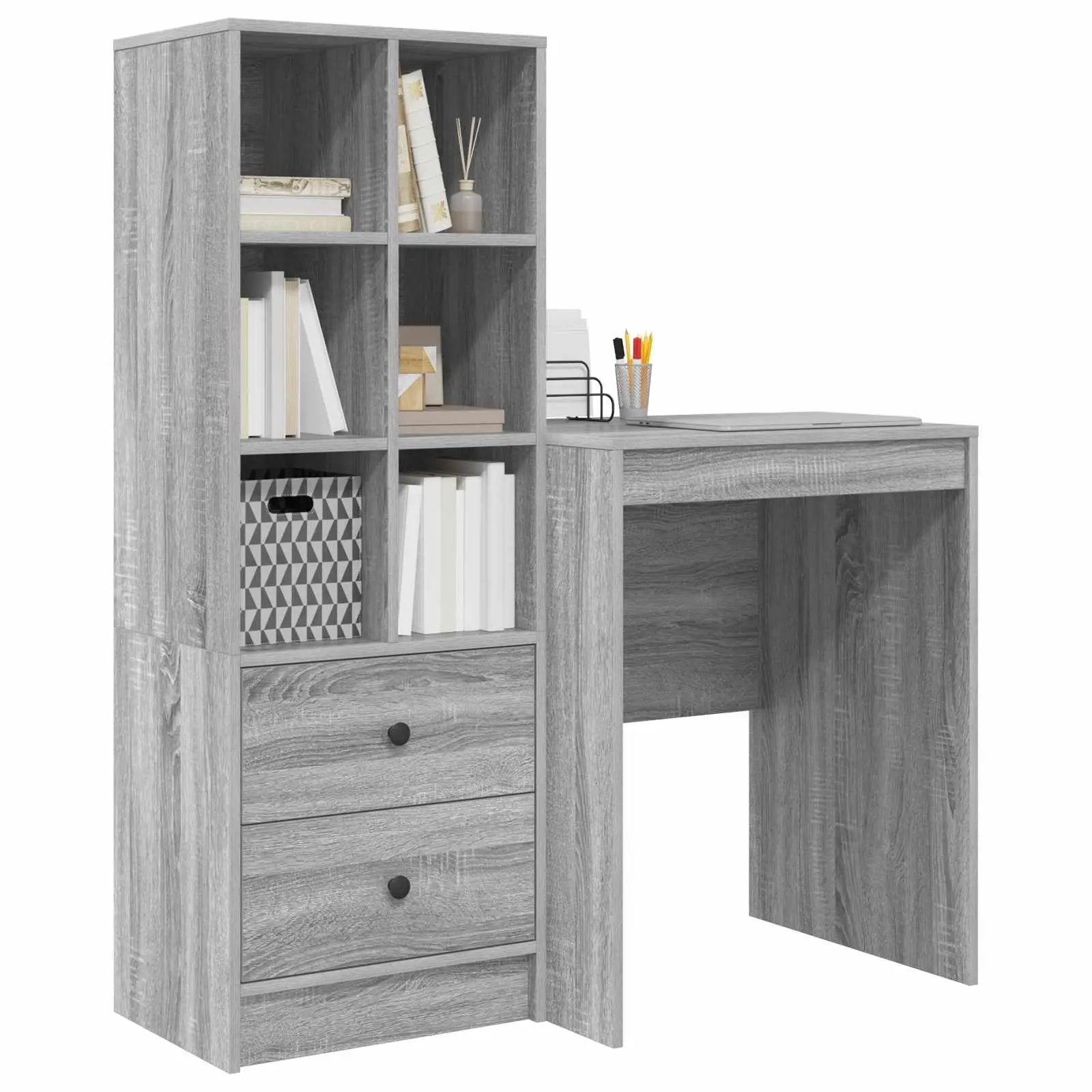 vidaXL vidaXL Desk with Drawer with Shelf with Storage 2 pcs Grey Sonoma - Desk