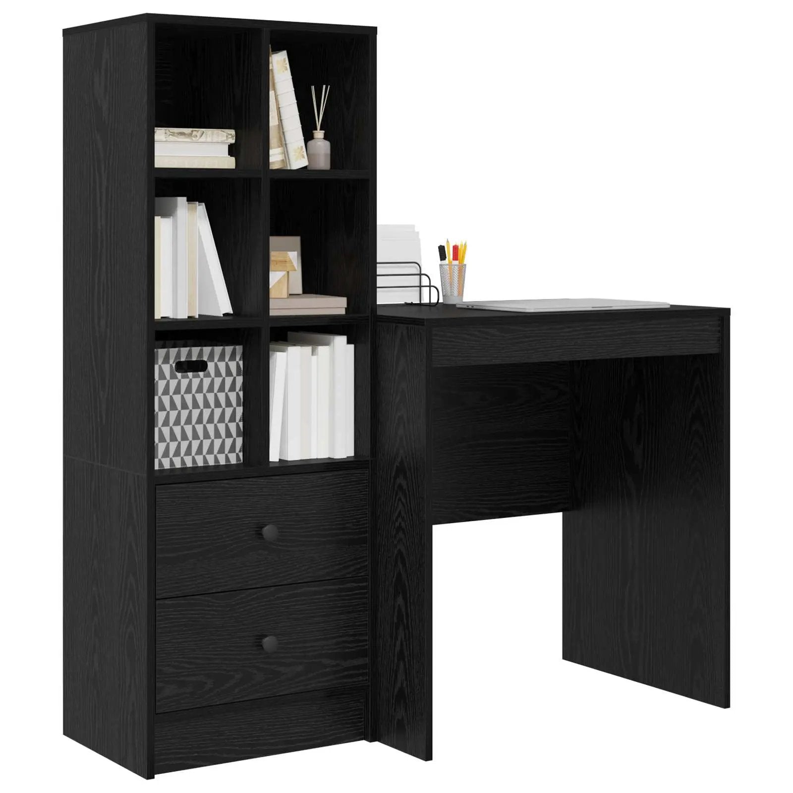 vidaXL vidaXL Desk with Drawer with Shelf with Storage 2 pcs Black Oak - Desk