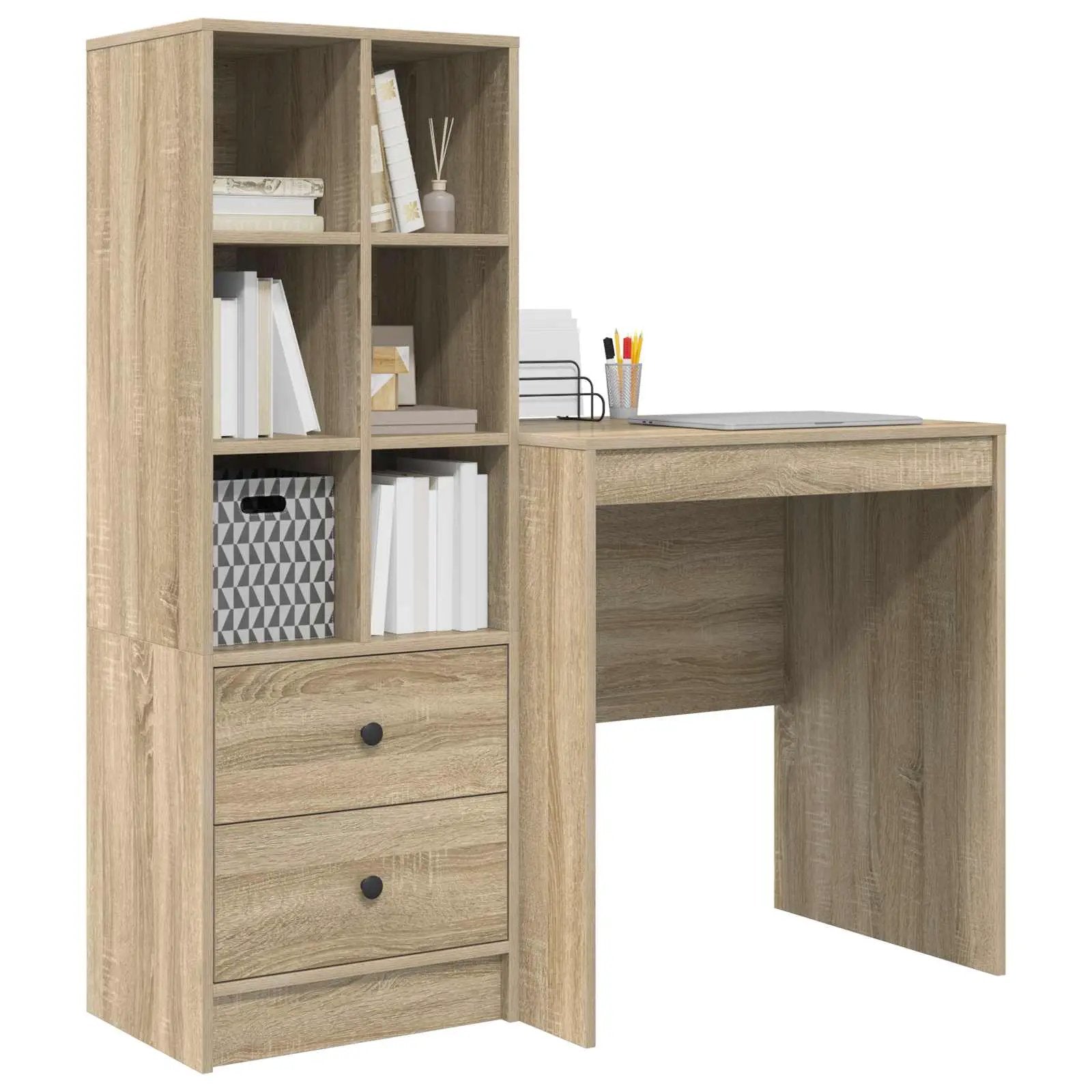 vidaXL vidaXL Desk with Drawer with Shelf with Storage 2 pcs Sonoma Oak - Desk