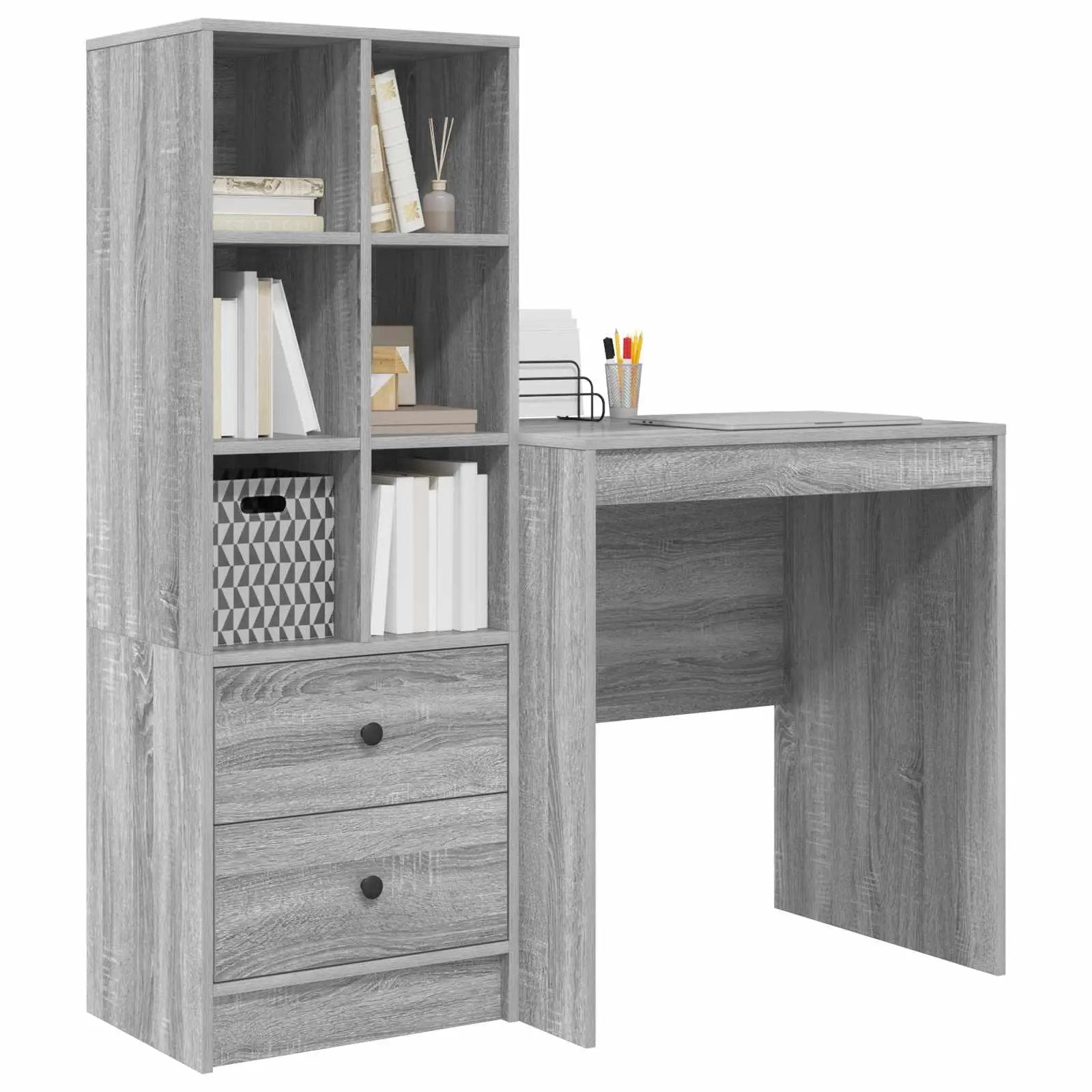 vidaXL vidaXL Desk with Drawer with Shelf with Storage 2 pcs Grey Sonoma - Desk